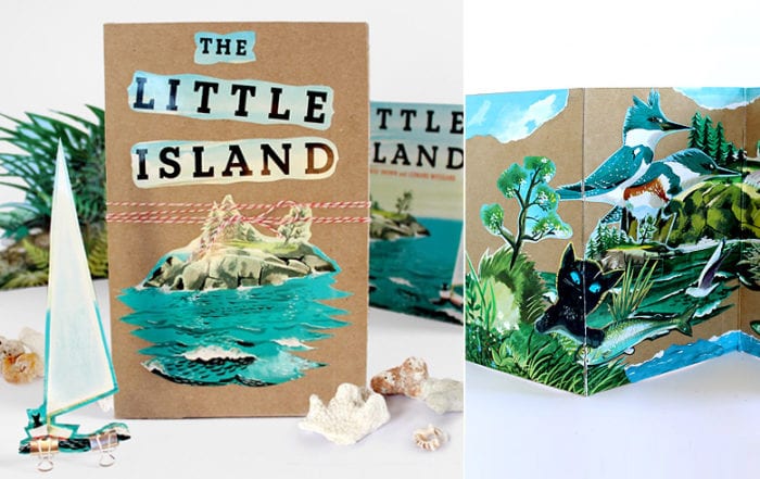 The Little Island Accordion Book Craft Finished Product. Pasted book illustrations to medium weight craft paper.